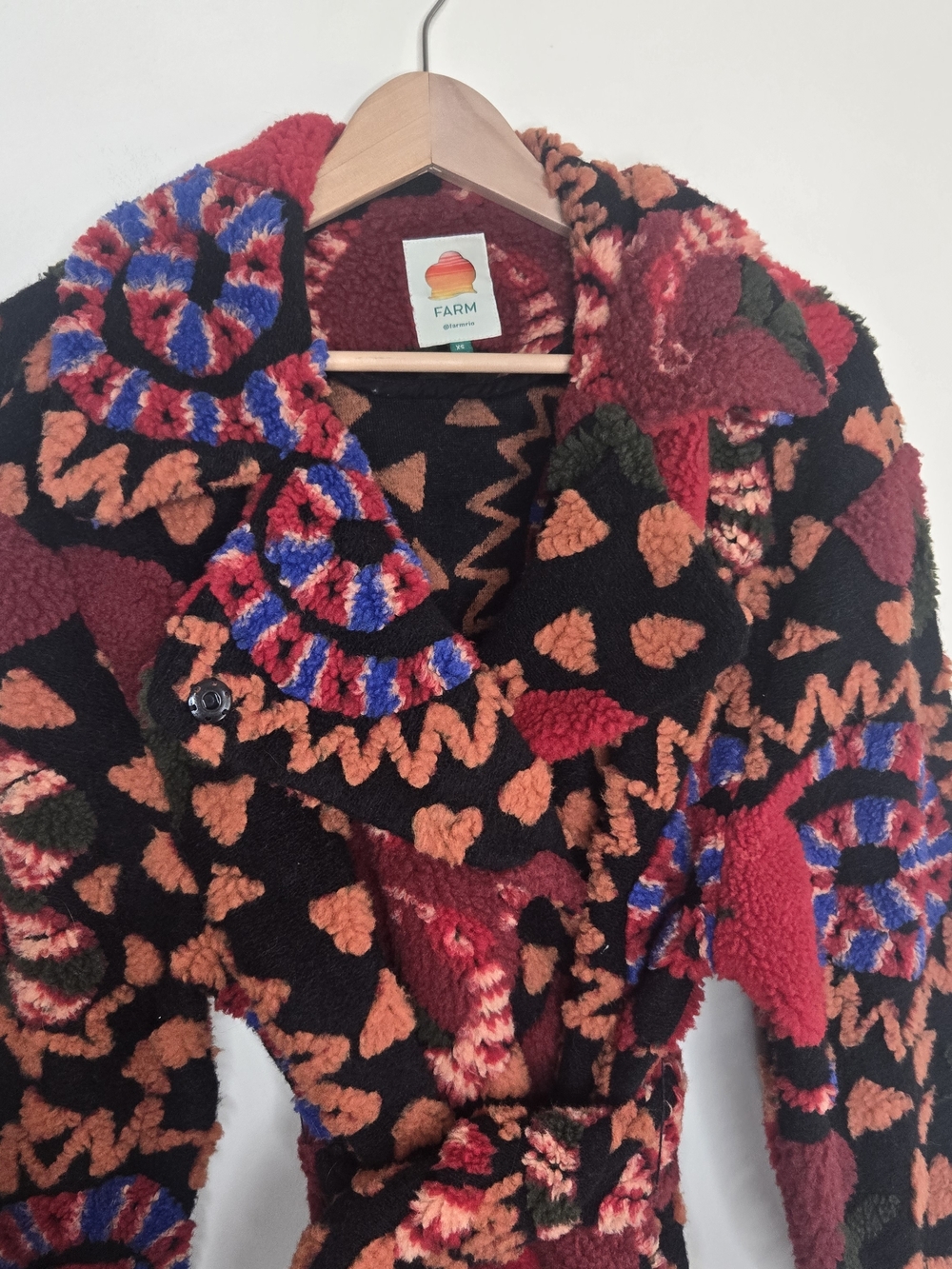 Farm Rio Jungle Snake Fruit Belted Fleece Coat Wrap Jacket Textured Boho - Picture 3 of 11